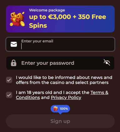 Registration at Vincispin casino